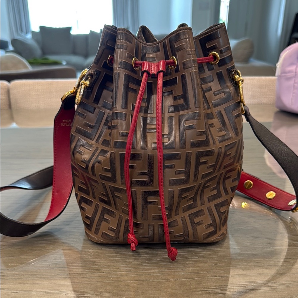 Fendi Mon Tresor Bucket Bag with Red Accents